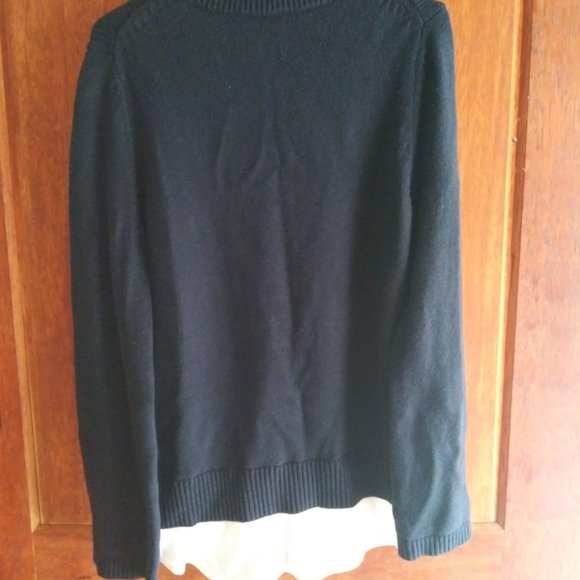 Simply Vera, Vera Wang - Navy Layered Lace Up Ribbed Sweater - Picture 7 of 7